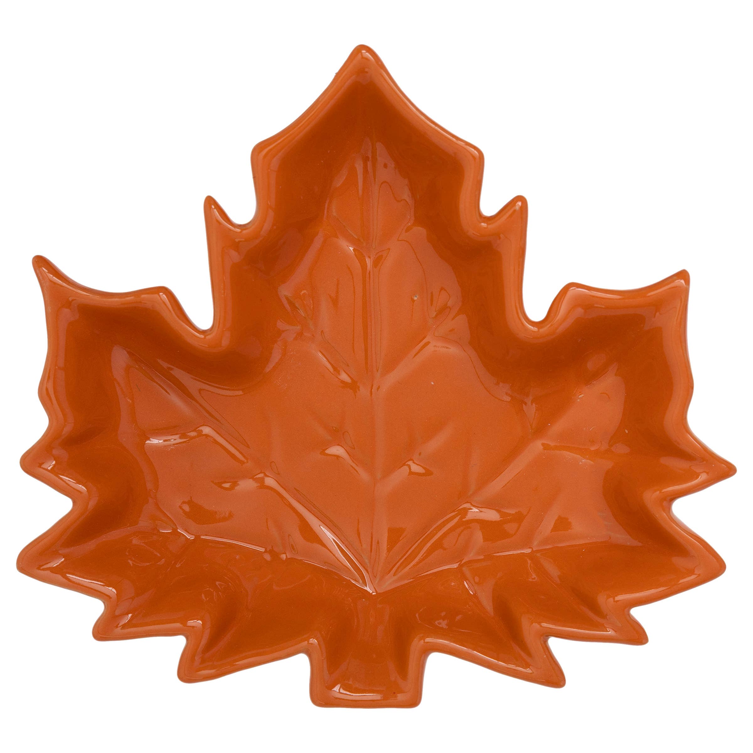 7.5" Orange Porcelain Leaf Dish Fall Autumn