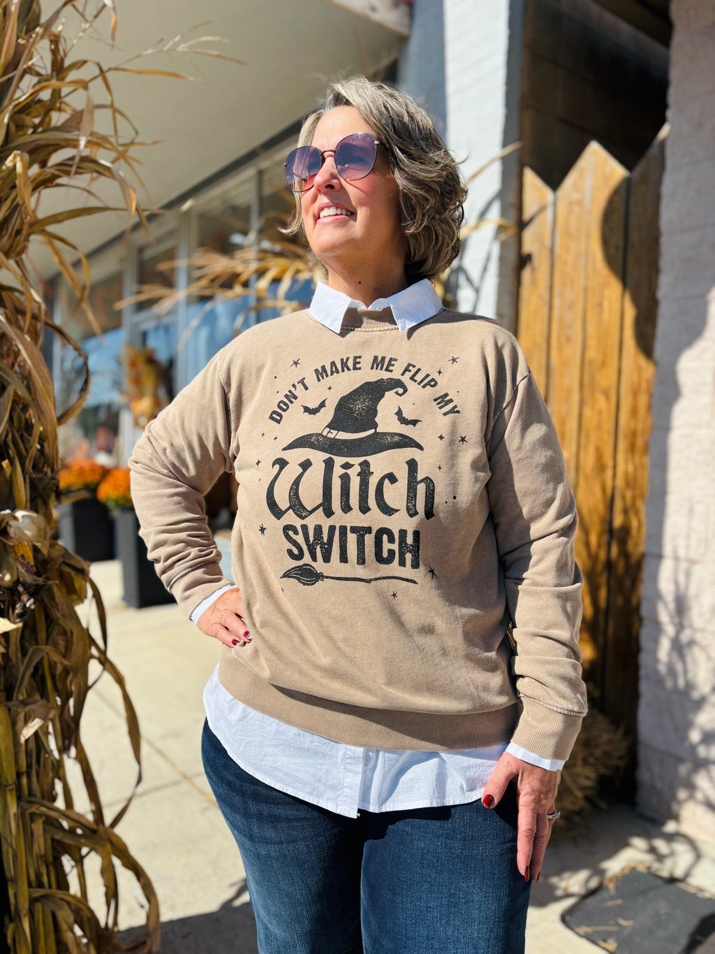 TAUPE WITCH SWITCH MINERAL GRAPHIC SWEATSHIRTS