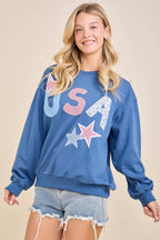 USA Patchwork Star Graphic Sweatshirt: NAVY