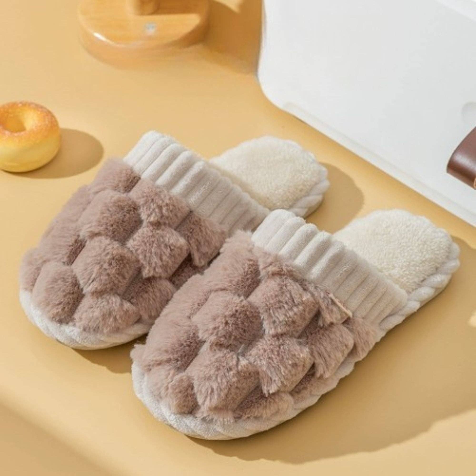 Plush Slippers: Brown