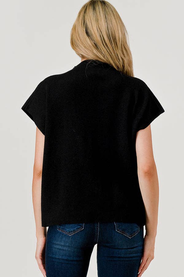 BLACK Mock Neck Short Sleeve Soft Sweater Vest Top – Pixi + Ivy – view 4