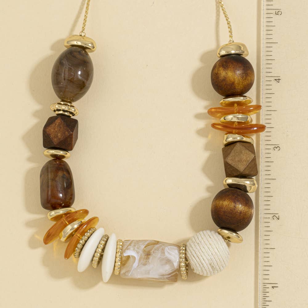 Chunky Wood Bead Statement Necklace: GDBRW