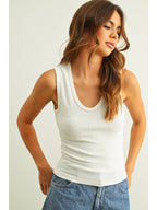 U-Neck Shape Ribbed Top white