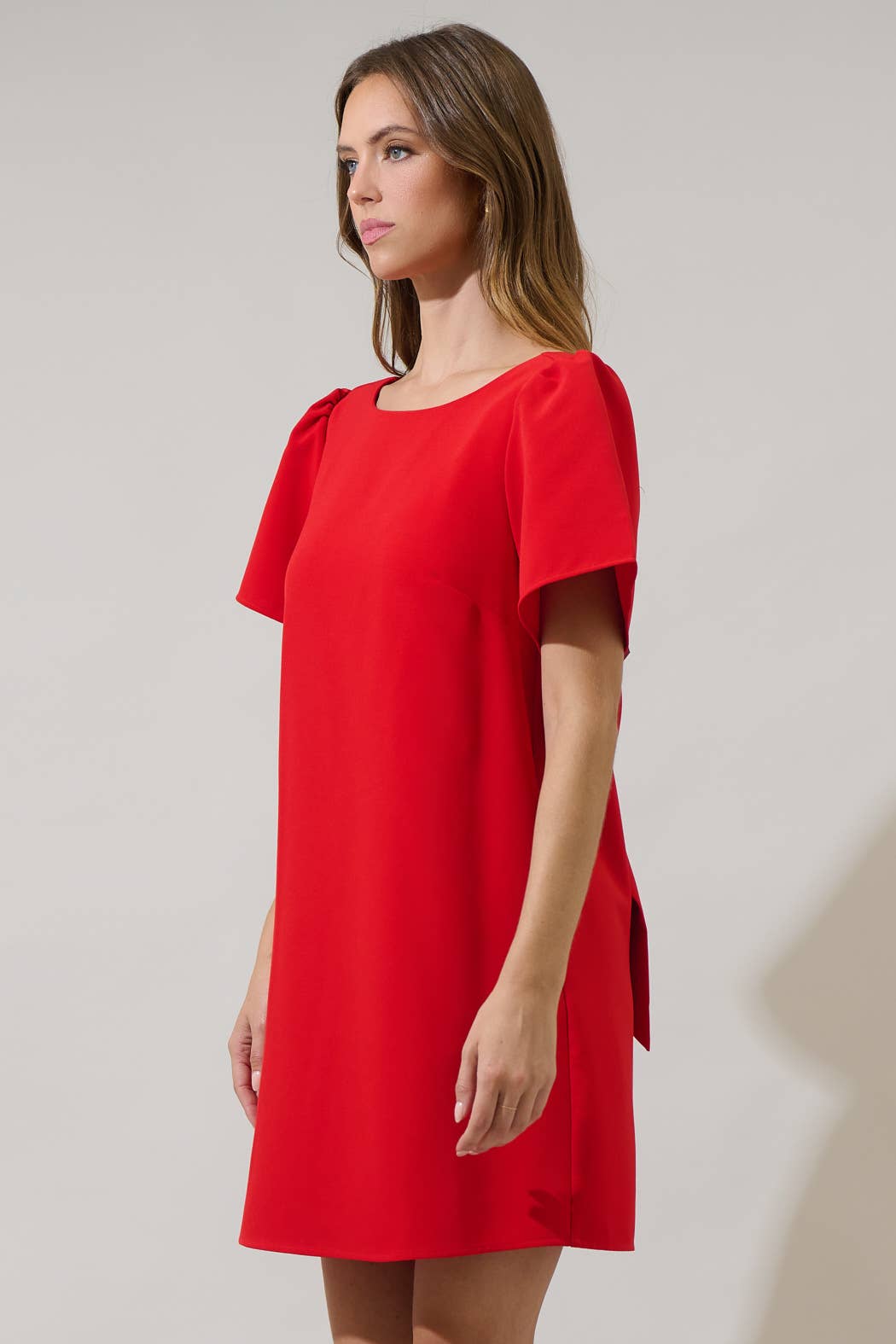 Urania Bow Shift Mini Dress: Red