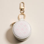Mini Round Jewelry Travel Case with Keychain – White & Pink Bow Design: IV / ONE