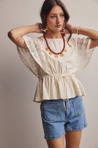 ASH Lace Cape Sleeve Cotton Peplum Top