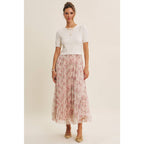 FIELD OF PLEATED WILDFLOWERS SWEATER TWOFER MIDI DRESS: PINK/LILAC