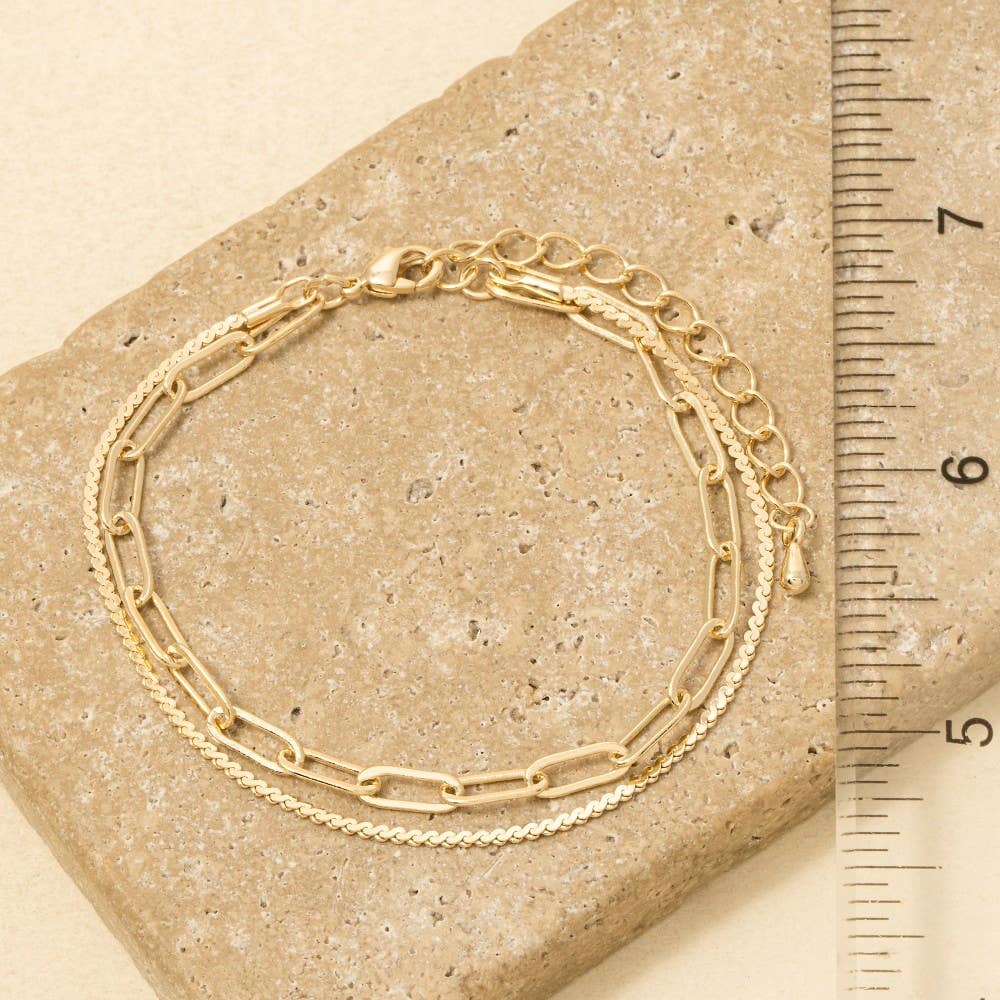 Gold Two Row Rope Chain And Oval Chain Bracelet