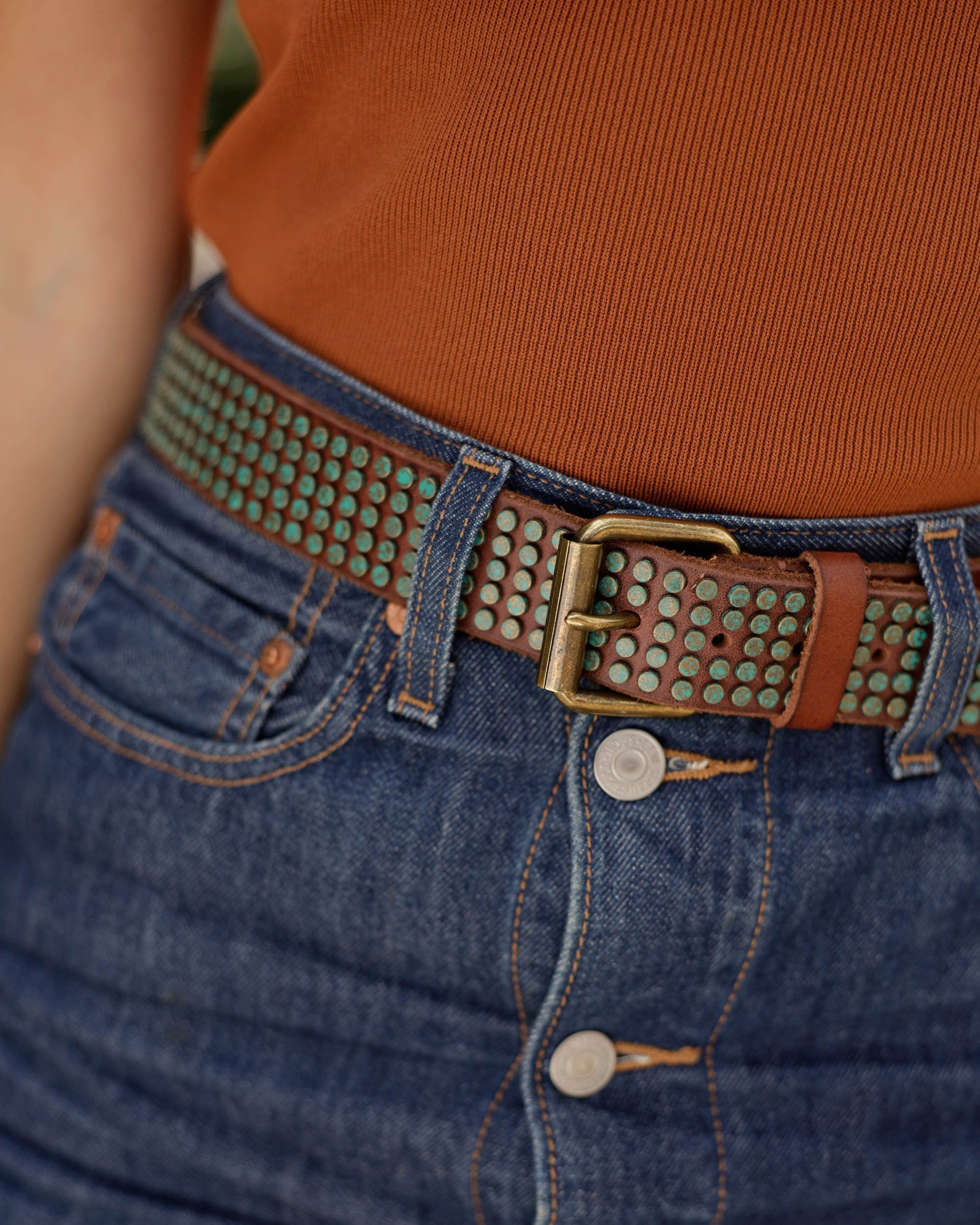 Cognac Eden | Studded Bohemian Leather Belt