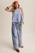 Blue Haze Washed Denim Tank & Wide-Leg Pants Set