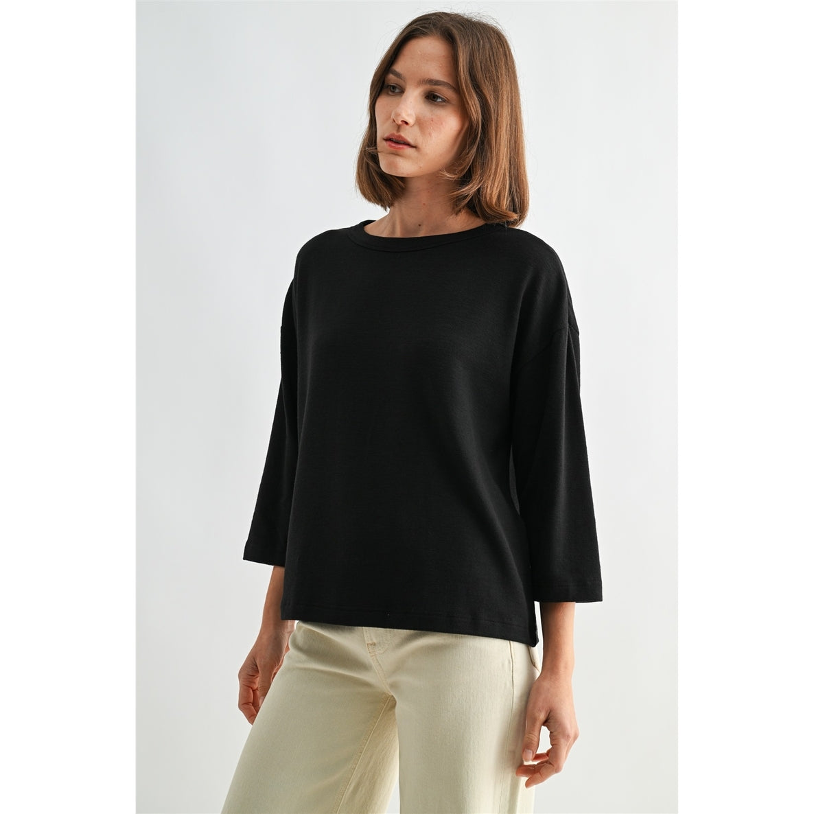 BLACK Knit Drop Shoulder Loose Fit Top