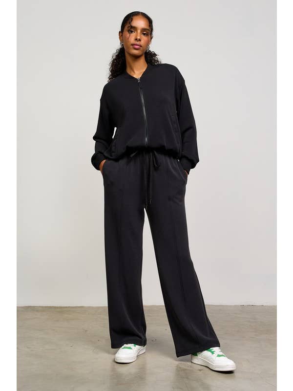 BLACK BRUSHED MODAL JACKET & PANTS SET
