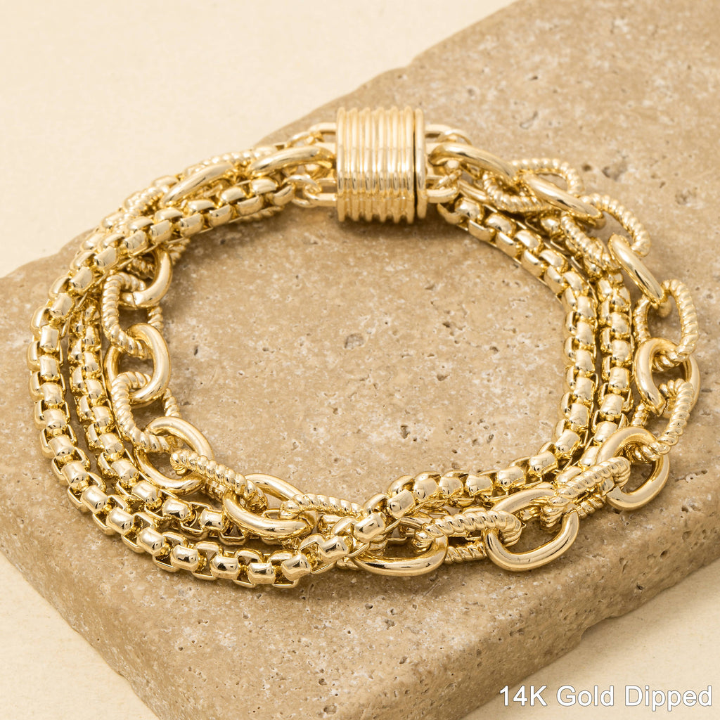 Assorted Chains Magnetic Lock Gold Plated Bracelet: GD