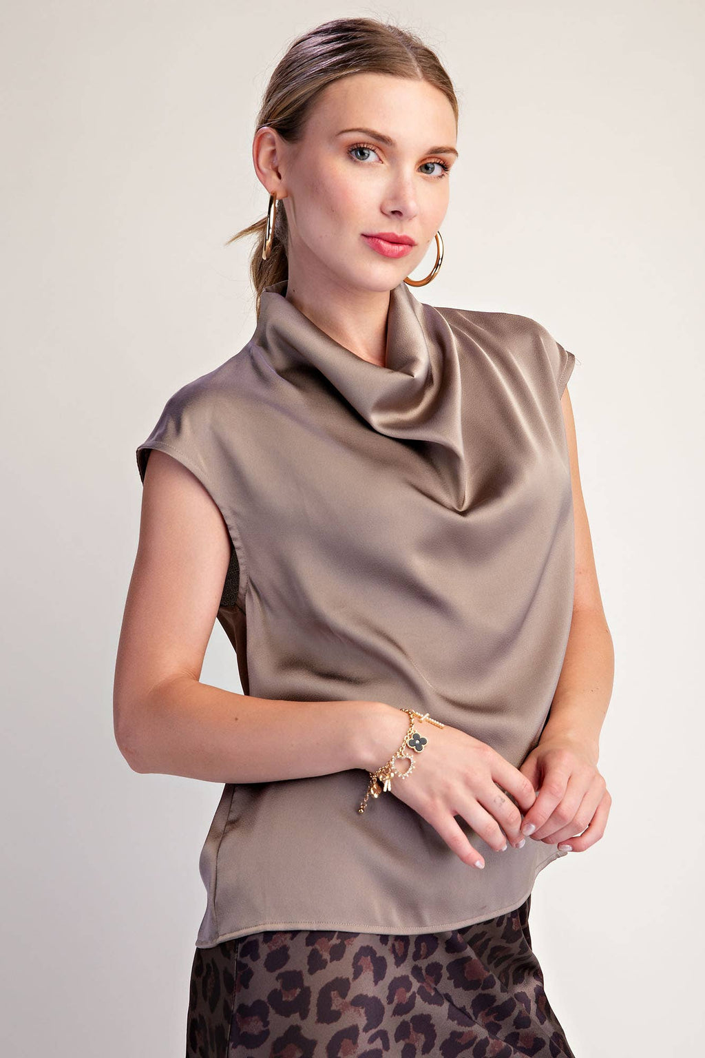 MOCHA Cowl Neck  Sleeveless Satin Top