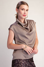 MOCHA Cowl Neck  Sleeveless Satin Top