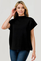 BLACK Mock Neck Short Sleeve Soft Sweater Vest Top – Pixi + Ivy – view 2