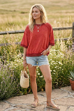 RED Mineral-Washed Oversized French Terry Top
