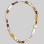 Mixed Material Chunky Oval Bead Statement Necklace: GDMT