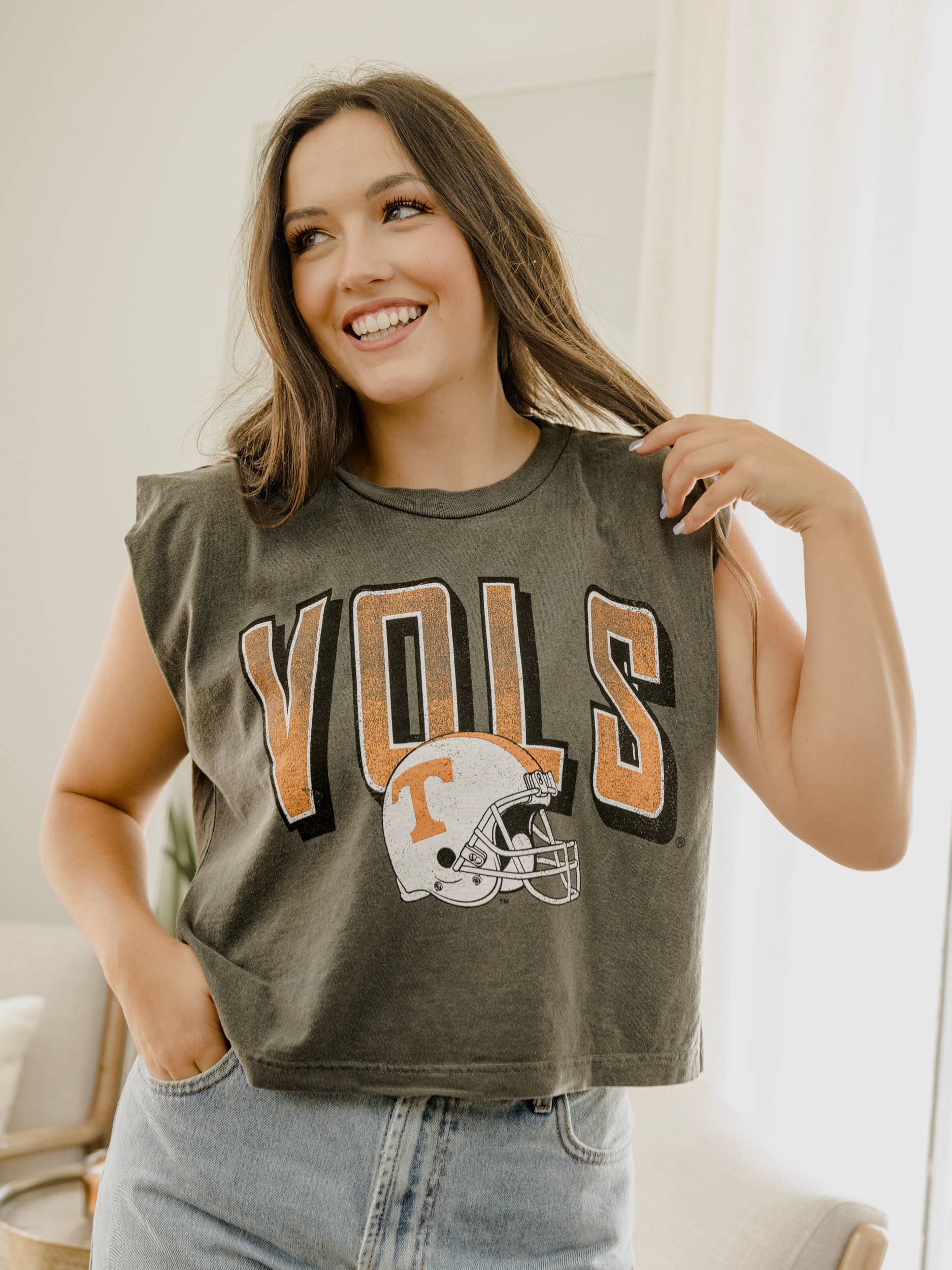 Tennessee Vols Helmet Fade Charcoal Tank Top