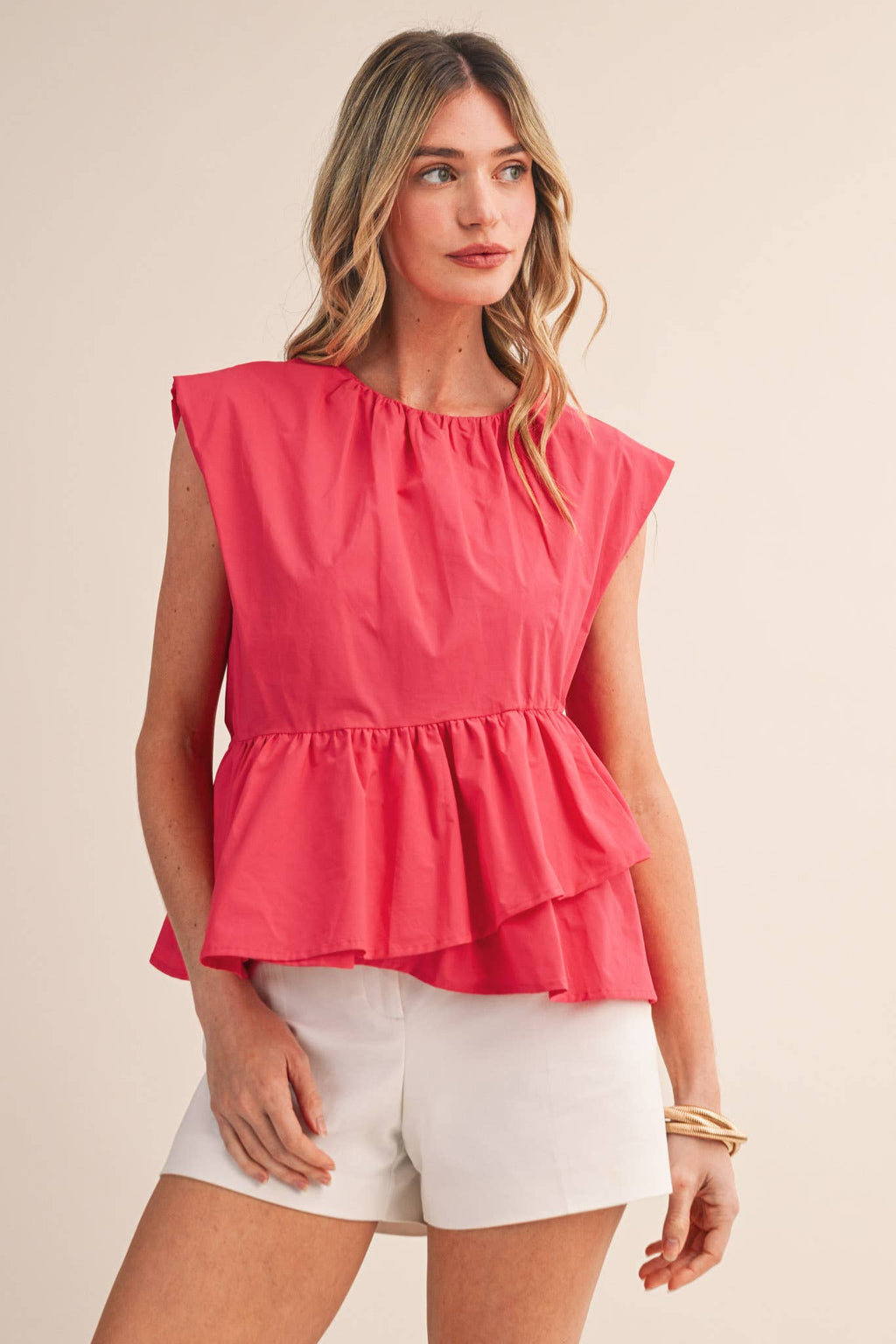TEABERRY RUFFLED PEPLUM HEM TOP