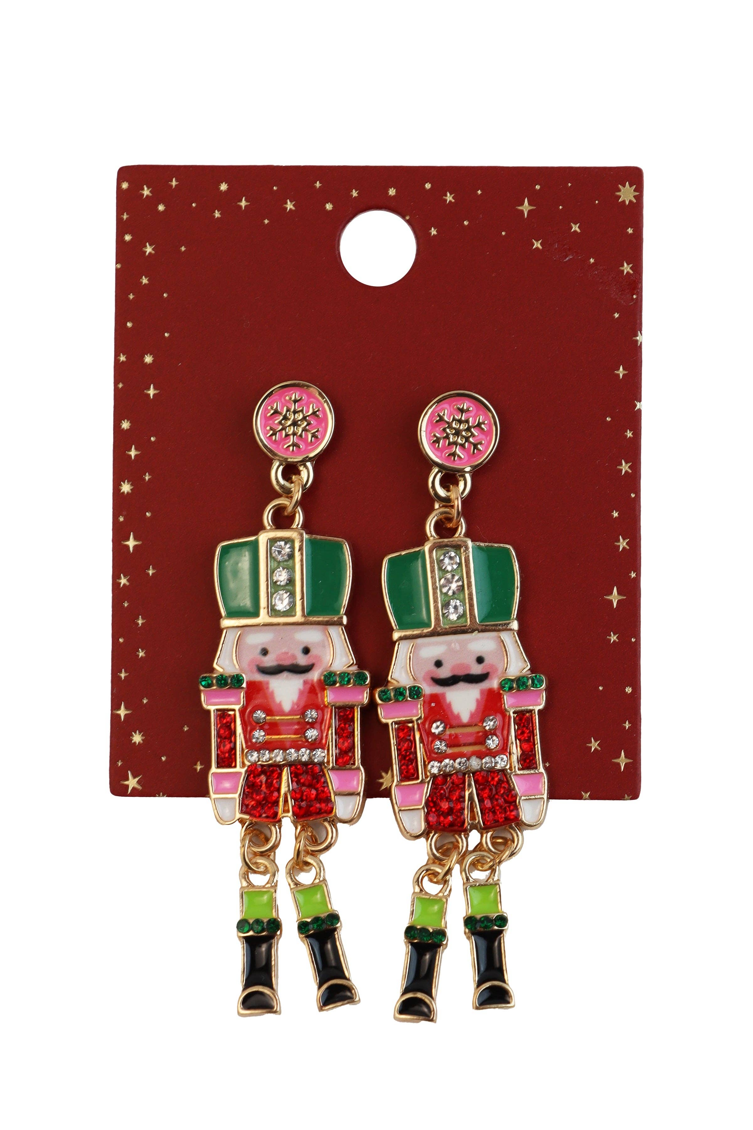 Red and Green Nutcracker 2.25" Earring