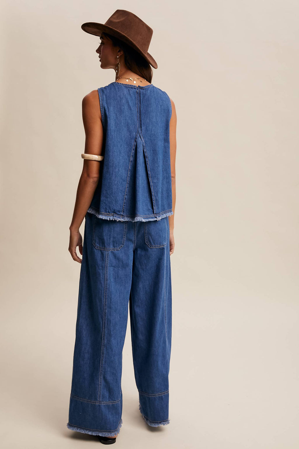 Blue Haze Washed Denim Tank & Wide-Leg Pants Set