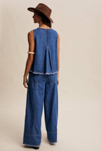 Blue Haze Washed Denim Tank & Wide-Leg Pants Set
