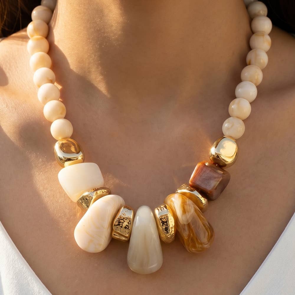 Chunky Statement Stone Bead Strand Necklace: GDBEG