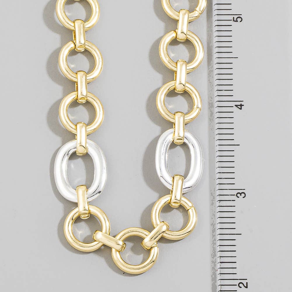 Two Tone Circle Link Chain Necklace: GS