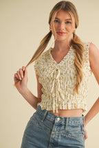 CANARY FLORAL SMOCKED RUFFLE TIE FRONT TOP