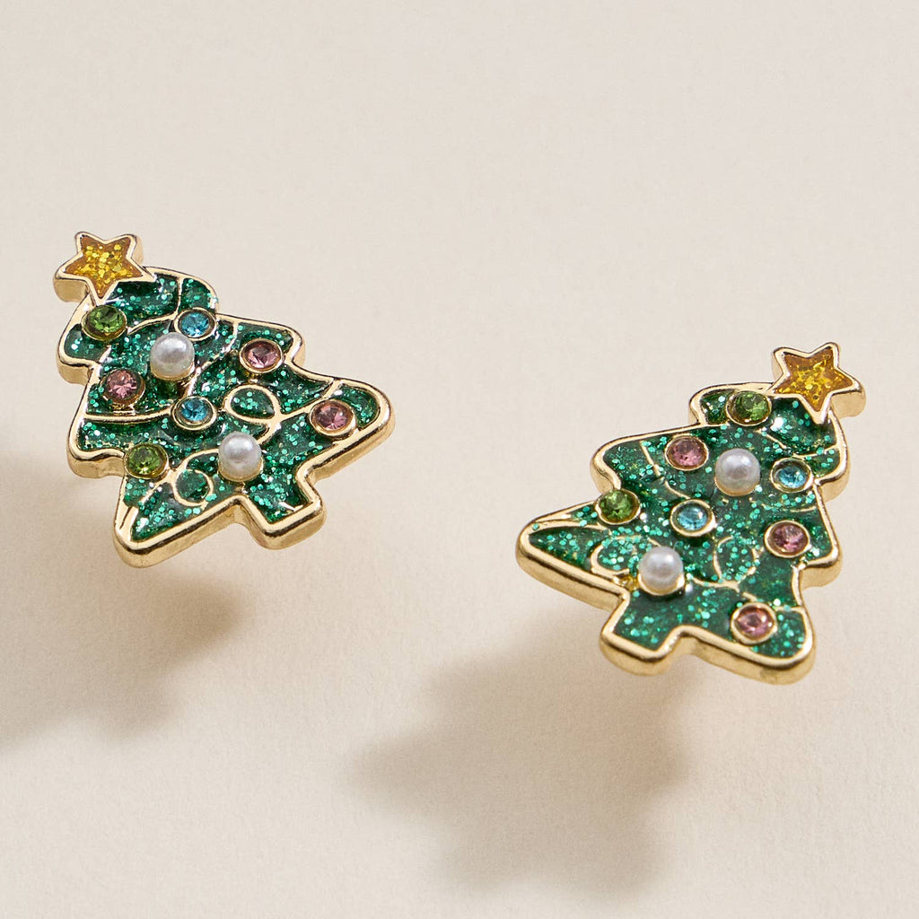 Christmas Tree Enamel Stud Earrings: Pink