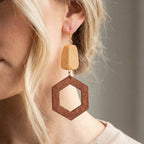 Hexagon Wood Drop Earrings: MLT