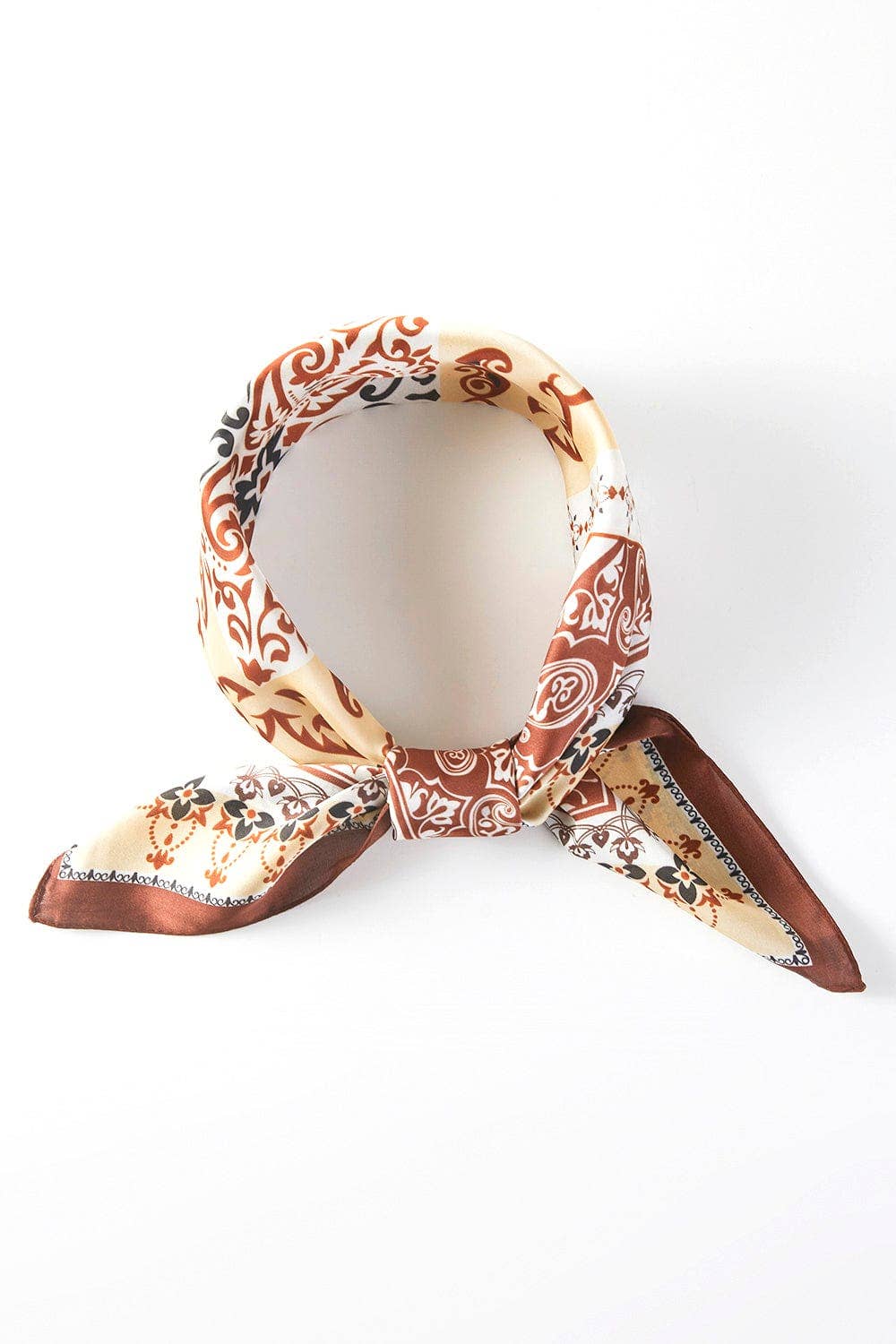 Paisley and Arabesque Oriental Print Bandana: Brown