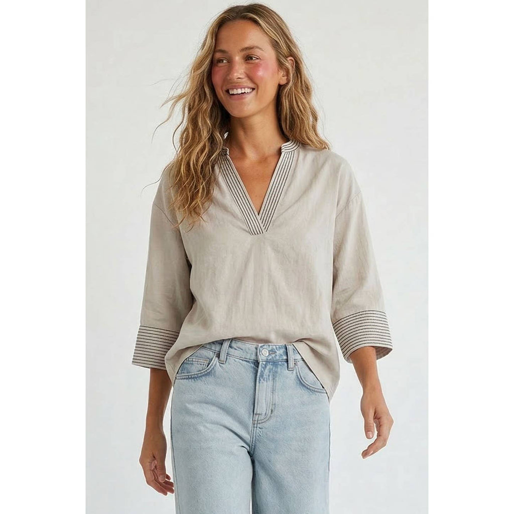 STONE Contrast Stitch Detail Popover Blouse