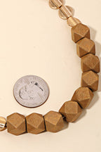 Brown Block Bead Charm Long Necklace