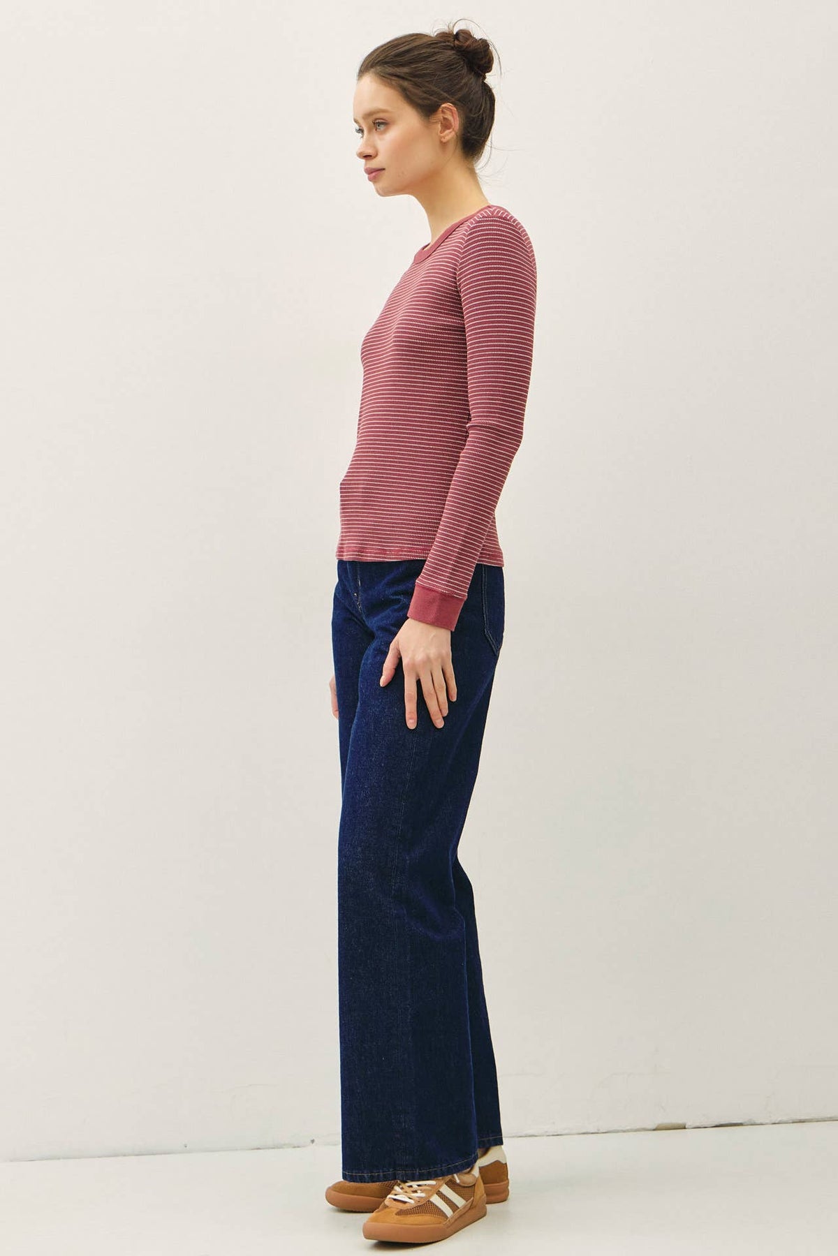 STITCHED THERMAL CREW NECK TOP: OATMEAL