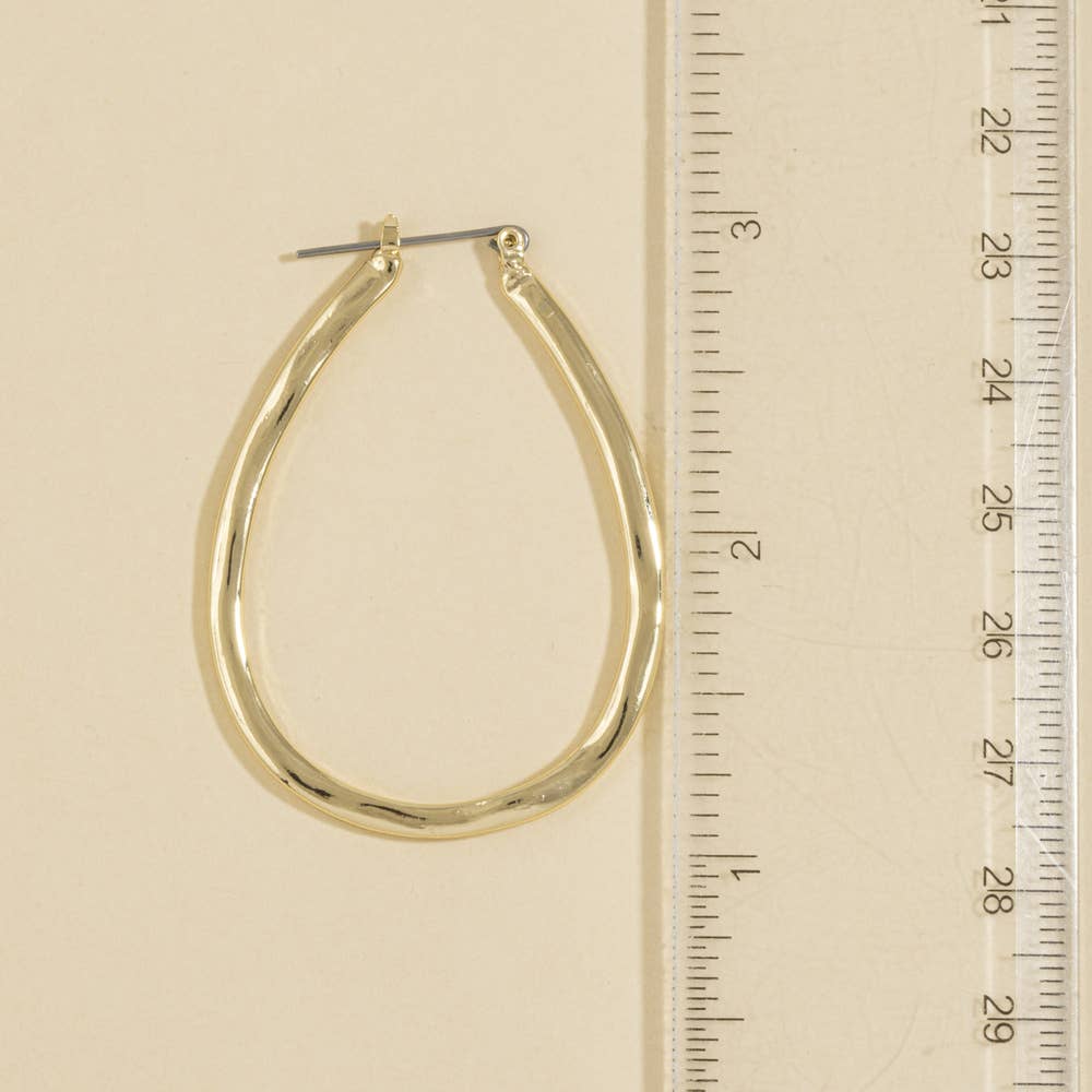 Hammered Teardrop Open Hoop Earrings: GD