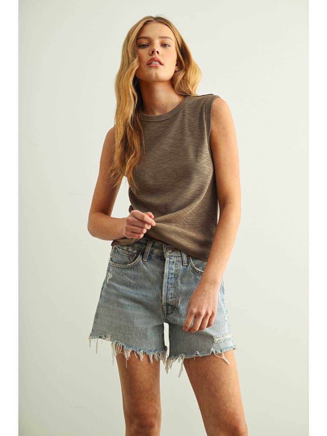 Sleeveless Cotton Top Olive