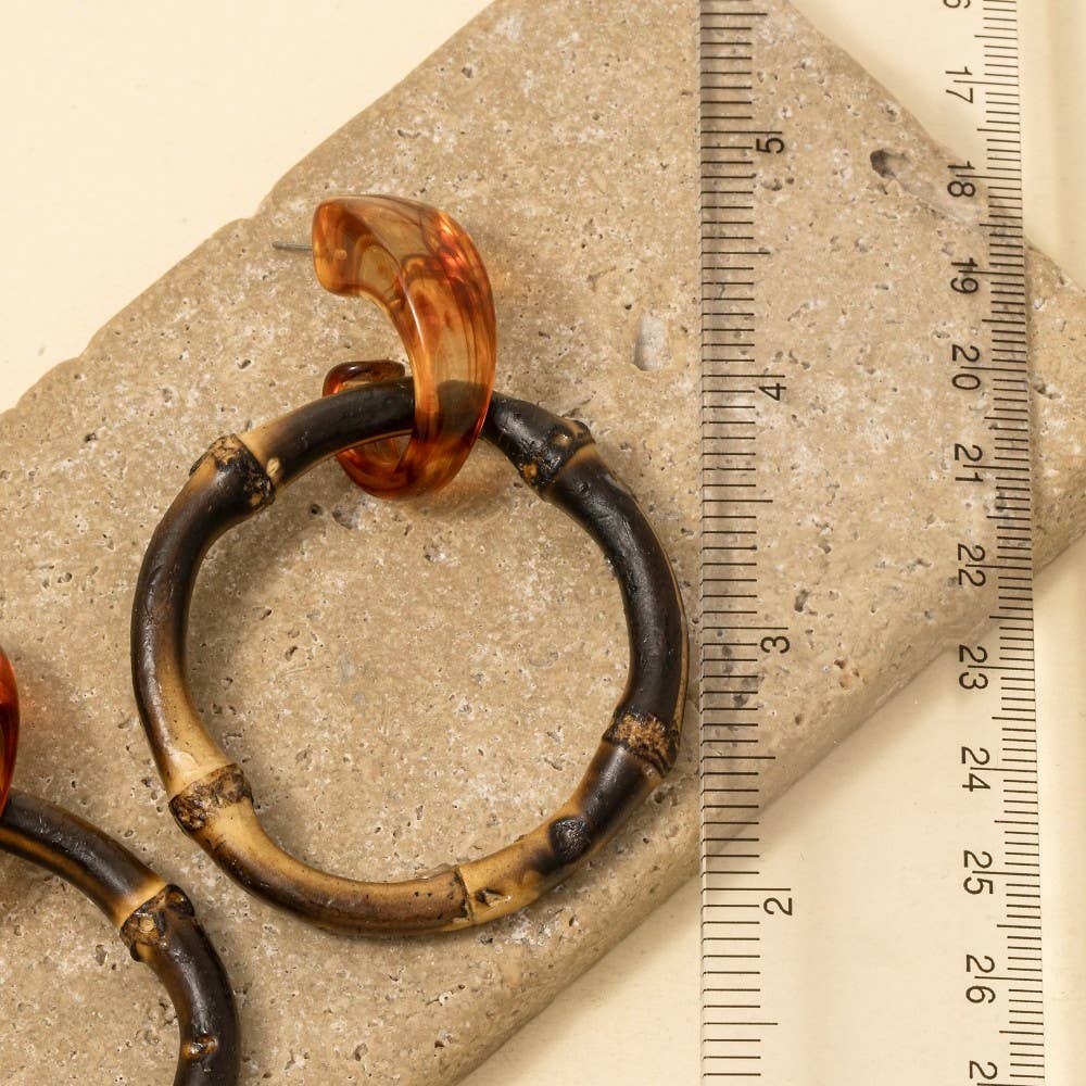 Marble Resin And Bamboo Hoop Dangle Earrings: RN