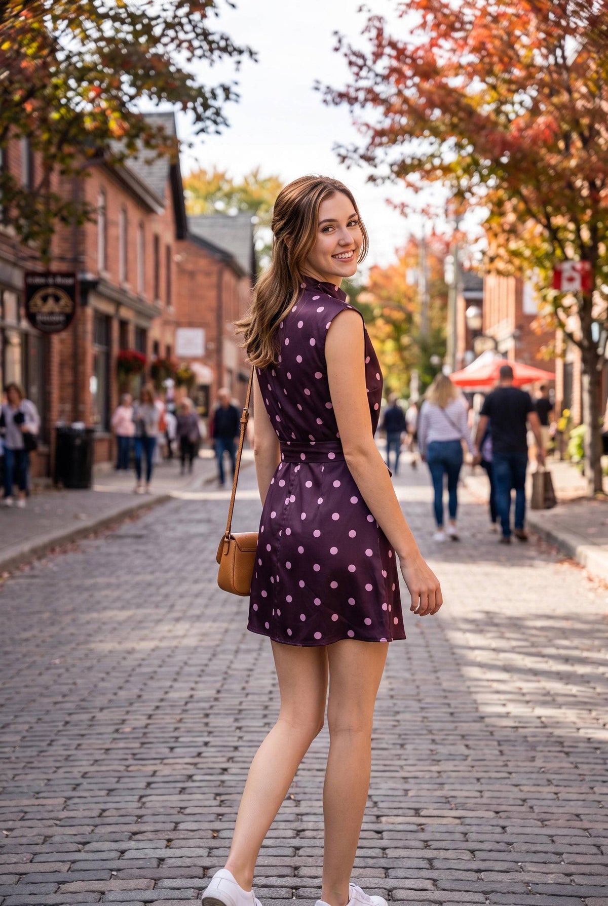 Plum Polka Dot Mock Neck Mini Dress