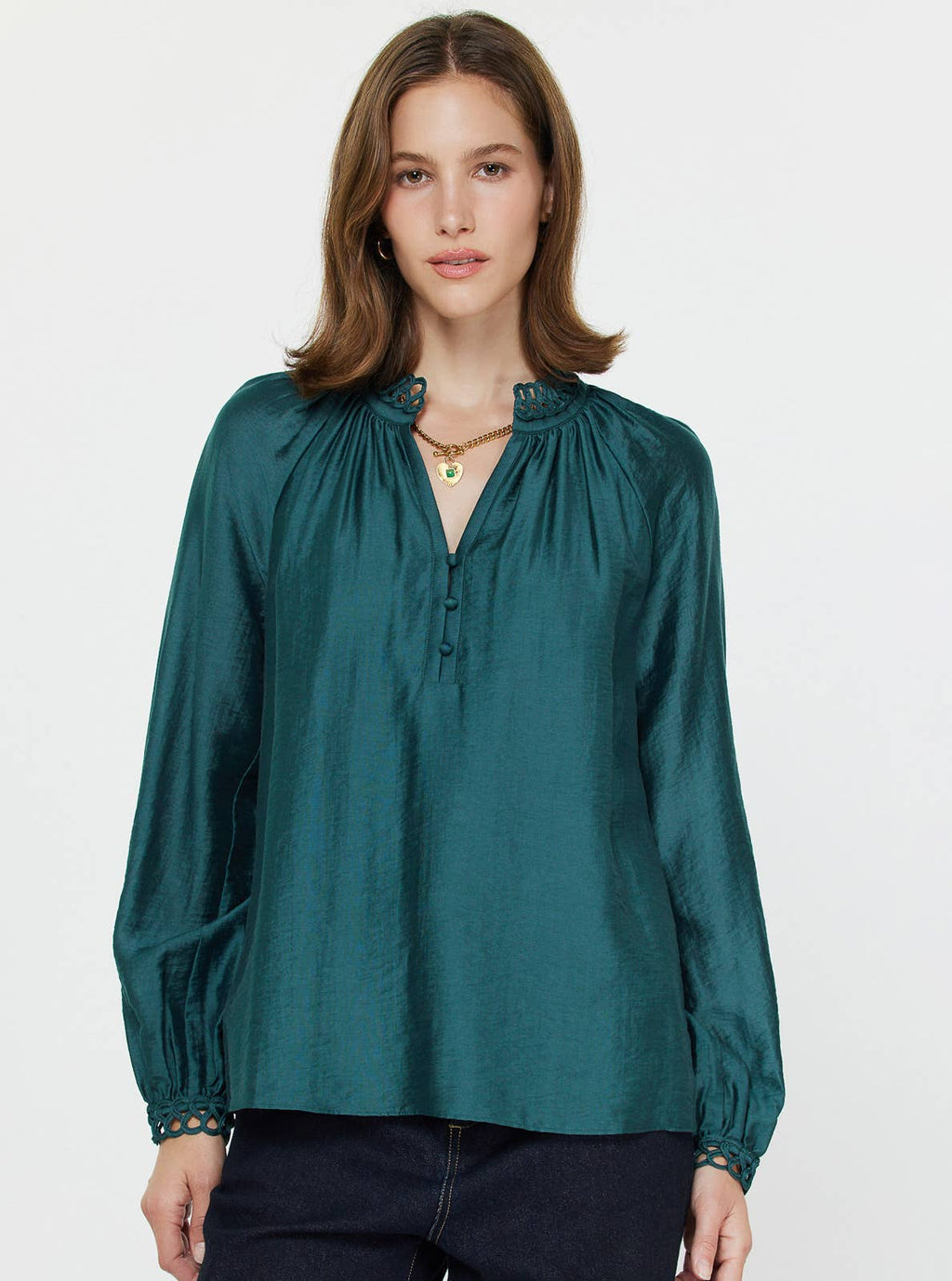 TEAL Long Sleeve Blouse w/Special Binding