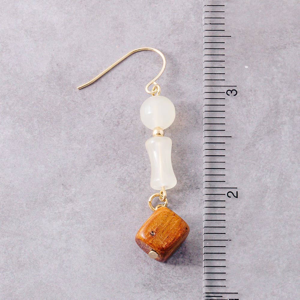 Glass And Wood Beads Dangle Earrings: MULTI