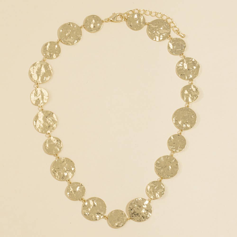 Hammered Coin Disc Station Necklace: GD