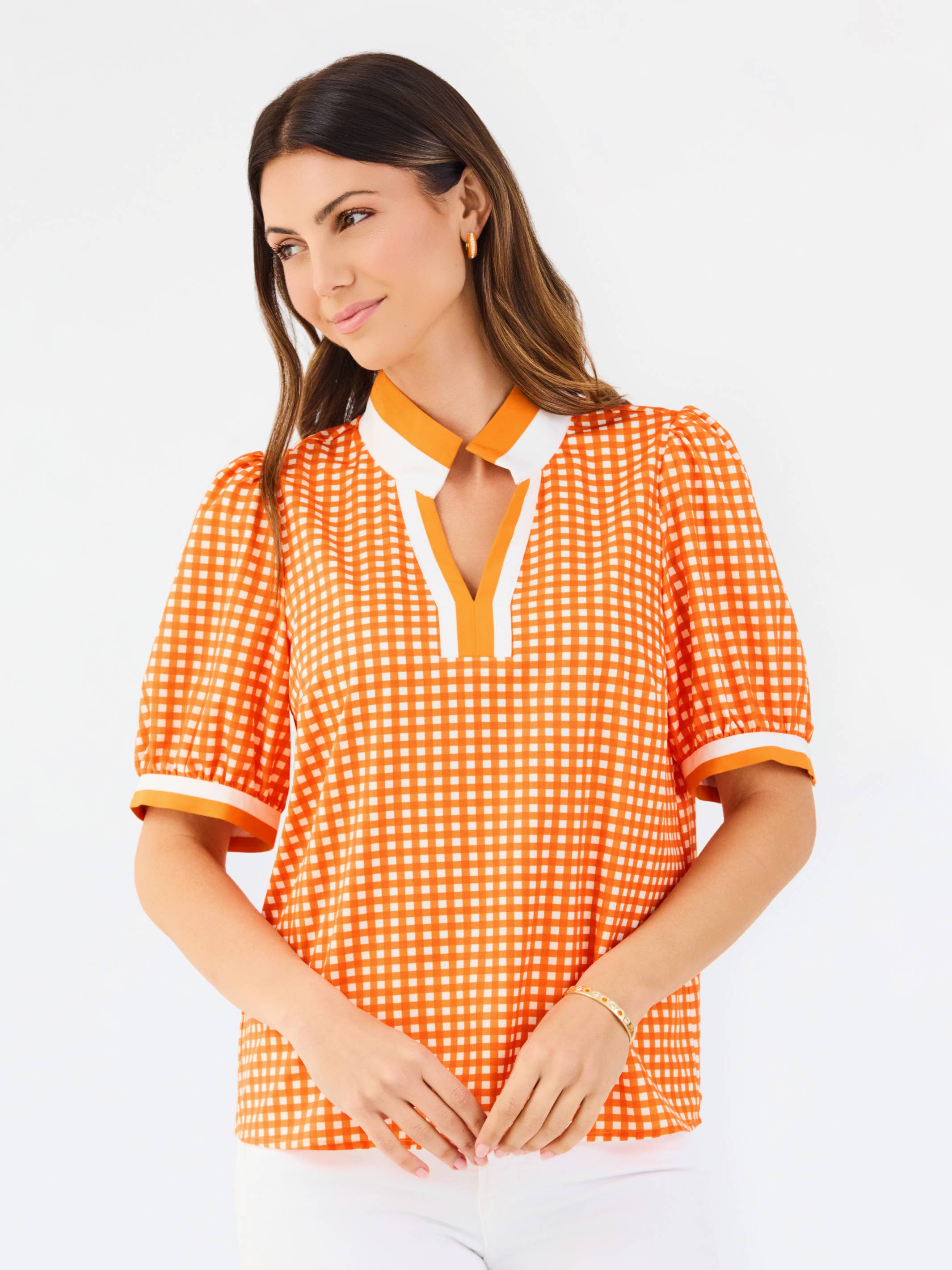 Tricia Top | Gingham Orange + White