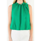 Sleeveless Tie Neck Ruffle Top: GREEN