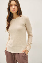 STITCHED THERMAL CREW NECK TOP: OATMEAL