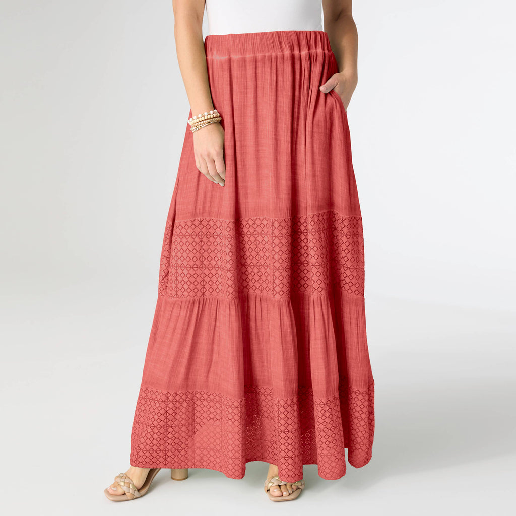 Ella Relaxed Skirt with Pockets: Coral