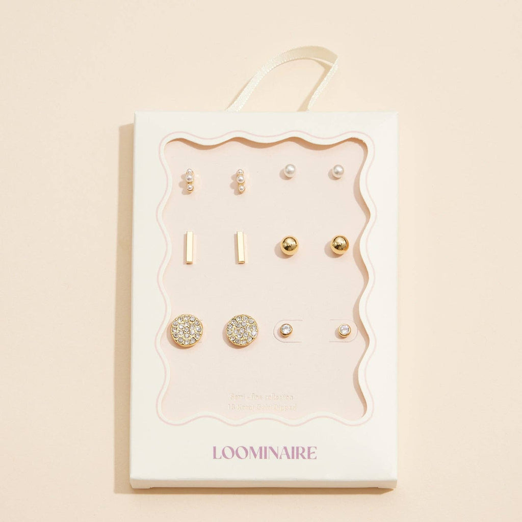 18K Gold-Dipped Studs with Pearls and Crystals: Gold / One / 4DE38118