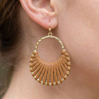 BRown Vegan Leather Woven Fan Hoop Dangle Earrings