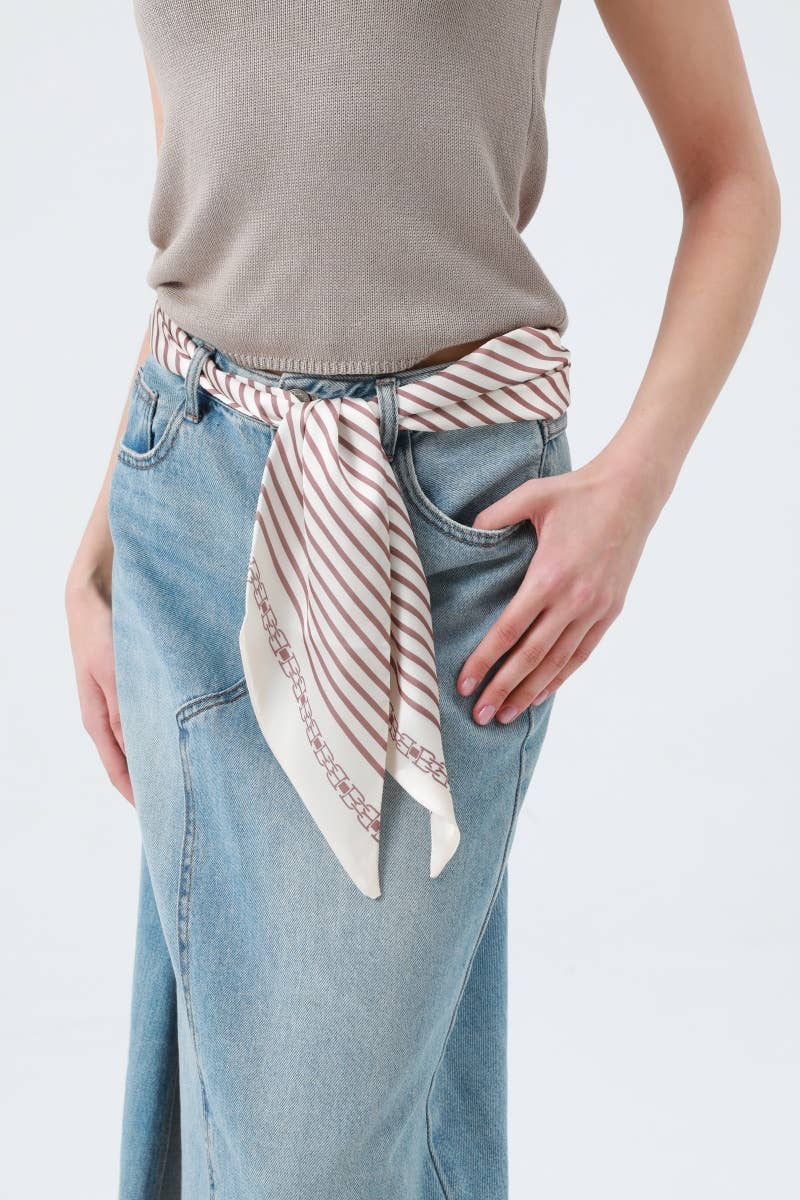 Cream Striped Satin Silky Skinny Scarf – Leto Accessories – view 4